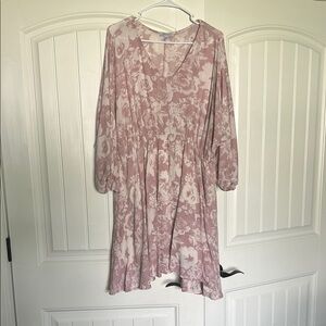 White Birch Pink Ruffled Sundress with Bishop Sleeves